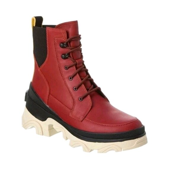 Sorel Brex Red Waterproof Leather Lace-Up Ankle Boots Womens Lug Sole Size 7.5 - Picture 4 of 11